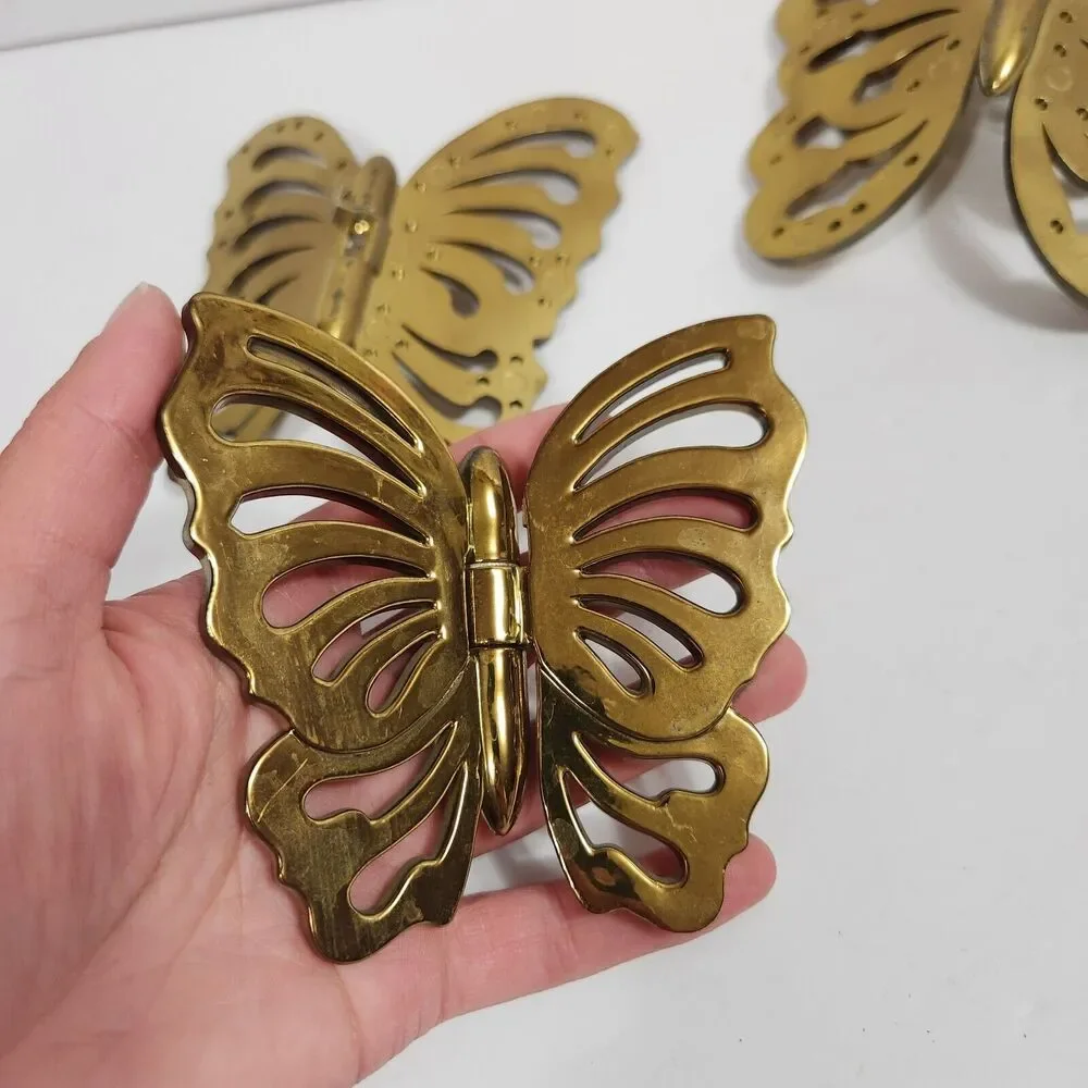 Set Of 3 Gold Toned Hinged Plastic Movable Butterflies  Wall Hanging Decor